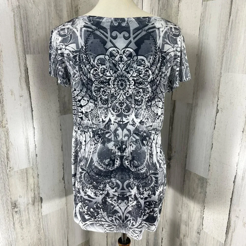 Apt 9 Women's Gray Studded Short Sleeve Liquid Knit Stretch‎ Shirt Top Blouse M